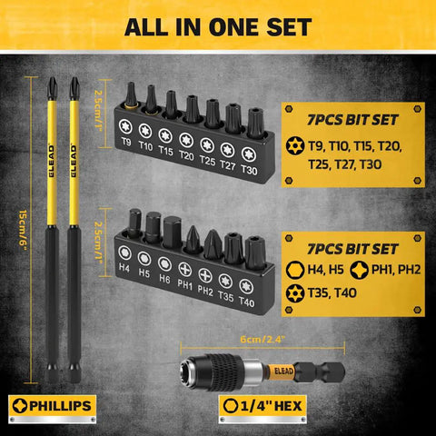 Nut Driver Bit Set with Magnetic Tips, showing 35-piece set with magnetic tips, 1/4" drive hex adapter, sizes marked.