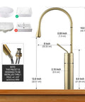 Diagram of Brushed Gold Vessel Sink Faucet With High Arc, Single Lever Handle, dimensions, and installation details.