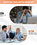 Image showing a stressed man before using the Dope Multifunction Fidget Pen Gift For Men And Women Graduation Gift For Him Or Her LED Light Ruler Touchscreen Pen DIY Toy Gadget For Dad Husband Brother Boyfriend Son Teens, followed by a happy man and woman high-fiving after using it.