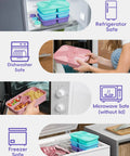4 Compartment Bento Snack Box With Lids 1100ml Capacity Stackable Lunch Containers, safe for refrigerator, dishwasher, and microwave use.
