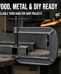 Beefy Heavy Duty Deep Reach C Clamp For Welding And Woodworking Extra Deep Throat Reach Four Point Three Inch And Two Point Eight Inch Jaw Opening Forged Steel G Clamp With Trapezoidal Thread And Swivel Pad For DIY Craft Projects, clamping steel beams