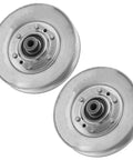 Must Have Replacement Idler Pulley For Cub Cadet XT3 GS And GSE Mowers Fits 956-18240 And 756-3045 close-up view of two steel pulleys