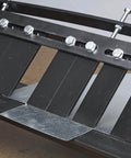 Close-up of MB48B 48 Inch Pan Style Mini Brake showing 22 gauge galvanized steel bending mechanism with bolts
