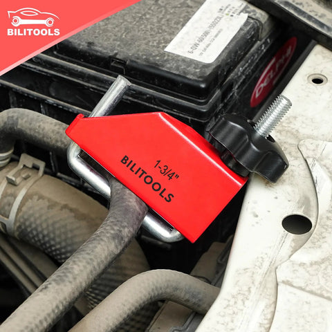 Four Piece Hose Pinch Off Pliers Set For Fuel Line Coolant Radiator Brake Hoses Clamp Tool with 1-3/4 inch clamp in use