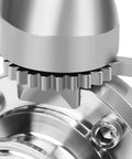 Close-up of a 2-inch sanitary stainless steel 304 tri-clamp butterfly valve with trigger handle.