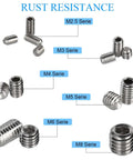 Massive 340 Piece Metric Hex Socket Head Cup Point Set Screw Kit M2.5 Through M8 With Allen Head Grub Screws Internal Hex Drive Headless Set Screws 304 Stainless Steel showcased in rust-resistant series sizes M2.5 to M8.