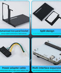 Killer USB 4.0 External GPU Dock With PCIe 16x Graphics Card Enclosure And Data Cable showing galvanized iron panel bracket and power adapter cable.