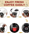 Natural Unbleached Disposable Paper Coffee Filters For K Cup Pods That Fit All Reusable K Cups 500 Pack in use with coffee maker