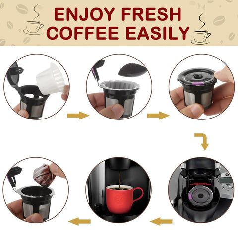 Natural Unbleached Disposable Paper Coffee Filters For K Cup Pods That Fit All Reusable K Cups 500 Pack in use with coffee maker