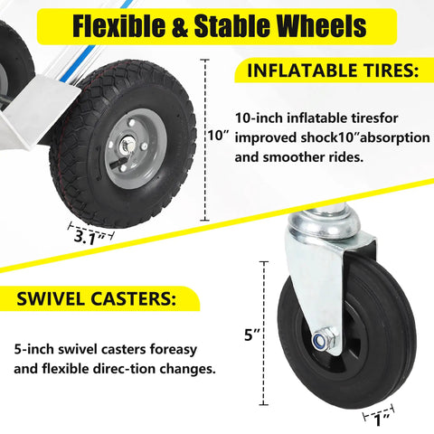 3 In 1 Aluminum Convertible Hand Truck Dolly Heavy Duty Hauler With 800 To 1000 Lb Capacity All Terrain Pneumatic Tires And Smooth Swivel Casters For Easy Load Transport, 10-inch tires