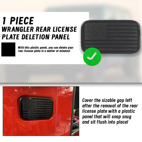 Solid Set Of Three Durable Rubber Tailgate Plugs And One Rear License Plate Mount Built For Jeep Wrangler To Block Out Grime And Rain While Adding A Slick Edge To Your Daily Rig, black plastic deletion panel.