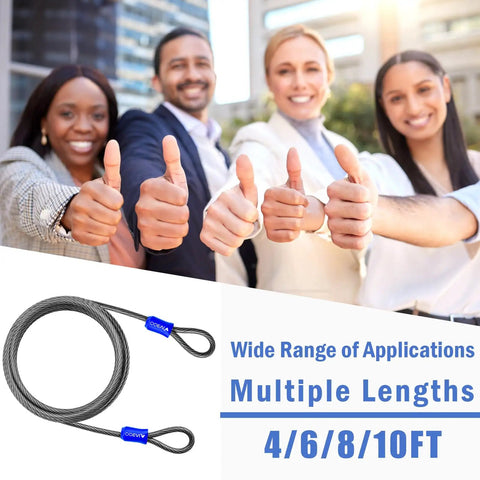 Half Inch Built Tough Heavy Duty Security Cable Lock With Loops For Outdoor Use in multiple lengths