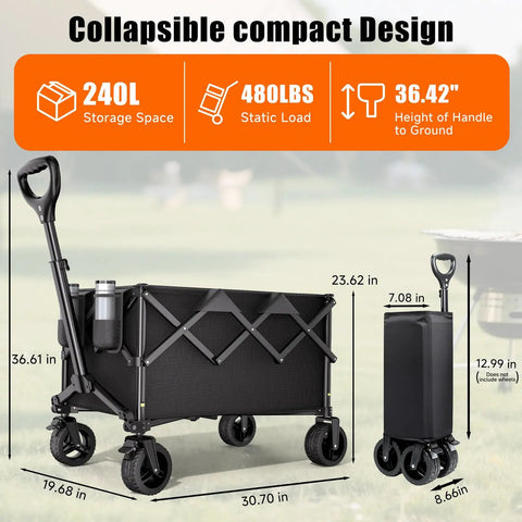 Heavy Duty Collapsible Wagon Cart With 480 Lbs Capacity All Terrain Wheels And Adjustable Handle Portable Utility Carrier