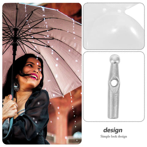Woman under a pink umbrella, showcasing the Handy Dandy 10 Piece Umbrella Tail Beads Kit For Foldable Repair And Sturdy Plastic Rib End Caps Easy Snap Fix Keeps Your Rain Gear Snappy And Dry Through Any Storm Weather.