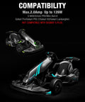 Fast 126W 63V 2A Charger With Four Prong Notched Connector For S Max Mini Pro Mini Lite And Gokart Kit Pro 2 Power Supply displayed with compatible gokarts.