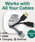 Slick In Wall Cable Management Kit To Hide Tv Wires And Keep Your Space Zero Mess Includes Power And Low Voltage Cord Organizer With Hole Saw Tool For Easy Breezy Diy Installation Under Tv showing HDMI and Ethernet cables.