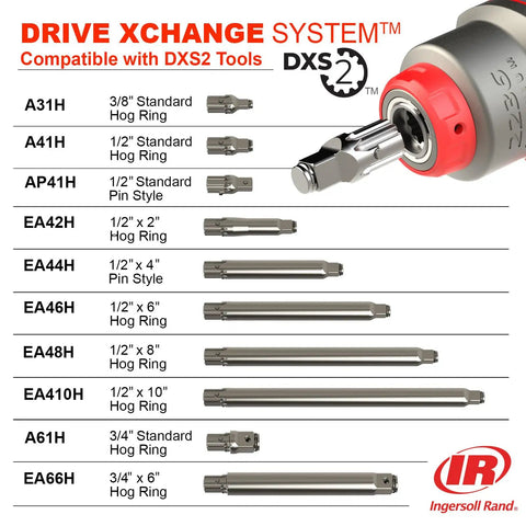 Drive Xchange System compatible adapter set for 2236QTiMAX One Half Inch Drive Air Impact Wrench For Heavy Duty Automotive And Industrial Jobs Up To 1500 Ft-Lbs Breakaway Torque Built Tough For Real World On The Job Assembly Disassembly And Suspension Work