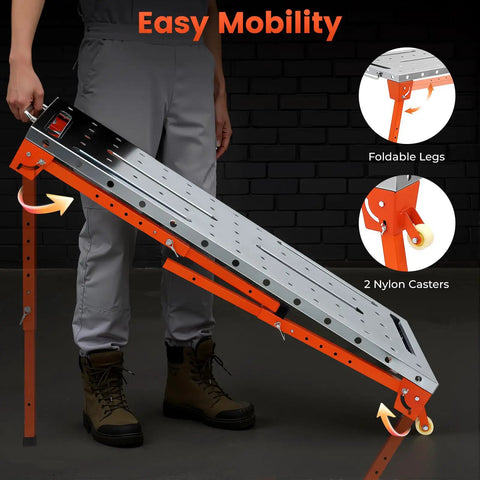 Heavy Duty Folding Welding Table With Adjustable Height And 1000 Lb Capacity Shop Grade Steel Workbench with foldable legs and nylon casters