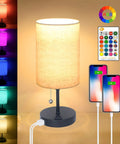 Bedside Lamp With 2 USB Ports And Outlet Lit RGB Color Changing Nightstand Light, 3-Way Dimmable With Remote Control, Easy Install