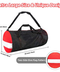 Ultra Large 30 Inch Mesh Dive Gear Bag For Scuba Snorkeling And Beach Trips Pro Grade Quick Dry Duffel with red and white ends.