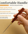 Heavy Duty 2 Pack Scratch Awl Tool Kit Rock Solid Leather Sewing Punch Set, featuring a comfortable rosewood grip for easy use.