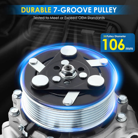 Grab This Straight Shooter Air Conditioning Compressor Swap For Honda Crv Civic Ilx Rdx 2.4L 2007 To 2015 Oem Fit 38810RWCA03 4920U1 durable 7-groove pulley with 106mm diameter.
