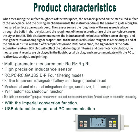 Straight Up Precision Digital Surface Roughness Tester With Inch And Metric Switch Multi Parameter Ra Rz Rq Rt Usb Data Sync And Memory Storage For Plug And Play Gauging display with features and specifications