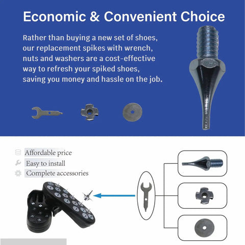 Image showing components of the 32-Piece Epoxy Spiked Shoes Replacement Spikes Kit With Nuts And Washers For Epoxy Flooring And Resinous Coatings