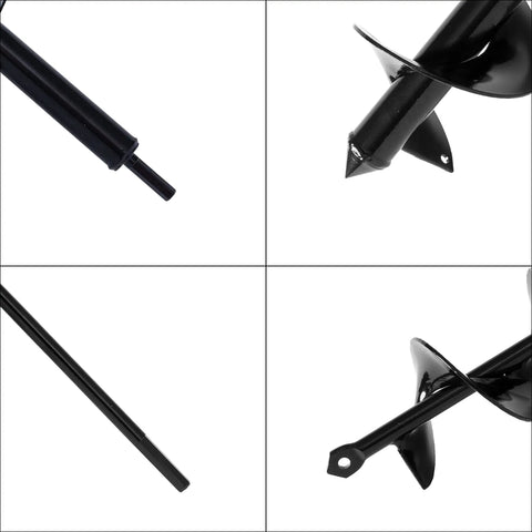 Set Of 5 Garden Auger Drill Bits For Planting With 3/8 Inch Hex Drive, close-up of black steel bits for deep hole digging