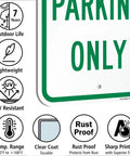 Built Tough Visitor Parking Only Sign Pack Of Four 18x12 Inch Heavy Duty Aluminum Composite Panel Engineer Grade High Visibility Reflective Vinyl All Season Weatherproof Green And White Outdoor Yard Notice For Driveways showing parking only message, durability icons, and UV resistance.