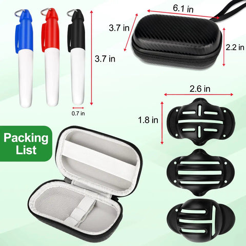 Golf Ball Line Marker Kit With 3 Stencils And 3 Color Markers In Red Blue And Black Alignment Tool For Golf Balls Compact Case