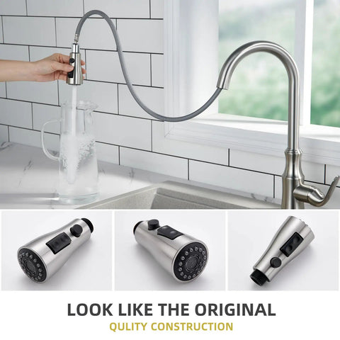 Kitchen Faucet Head Replacement With G 1/2 Inch Male Thread Connector And 13/16 Inch Outer Diameter Sprayer Attachment Featuring Stream Spray And Pause Mode Brushed Nickel Finish NSF Certified 61 And 372 No Sweat Install in use