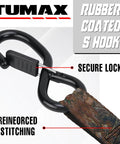 Heavy Duty Retractable Ratchet Straps Two Pack One Inch X Ten Foot Auto Retract Cargo Tie Downs With No Fuss Slick Grip And Hassle Free Quick Lock For Pickup Trucks rubber coated S hook with secure lock and reinforced stitching.