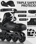 Adults And Teens Inline Skates For Men And Women, Professional Roller Blades For Fitness And Recreation, Durable Metal Frame With Removable Brake, Memory Foam Liner, Black and White, Size 4-13, triple safety protection features