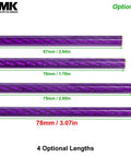 Purple carbon fiber bumper rods showing 67mm, 70mm, 75mm, and Six Pack 78mm Carbon Fiber Bumper Tube Link Rods For 1 To 10 Crawler LCG Chassis Upgrade Kit For DIY Cheater Rigs Fits Axial SCX10 II Element Enduro TRX4 TRX6 Upgrades.