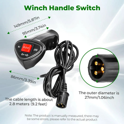 Electric Winch Remote Controller With 3 Pin Male Plug And 9 Point 2 Foot Cable For Car And Off Road Vehicles Handheld Winch Control Box For Straight Up Remote Winching On 4x4s, black handheld switch