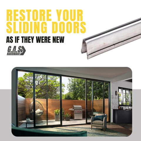 Heavy Duty Stainless Steel Sliding Door Track Cover Replacement For Patio Glass Doors 6 Feet Long graphic and installed view