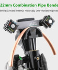 Josby Hydraulic Pipe Bender Tool 6-22Mm Manual Bending Machine With Color Coded Dies For Copper Steel Galvanized Pipes, showing copper tubing in bender.