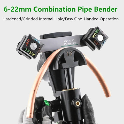 Josby Hydraulic Pipe Bender Tool 6-22Mm Manual Bending Machine With Color Coded Dies For Copper Steel Galvanized Pipes, showing copper tubing in bender.