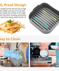 Air Fryer Silicone Pot Set For 8 Qt Dual DZ201 DZ401, showing oil-drain design and easy cleaning with gloves, dishwasher use