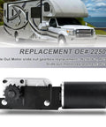 RV Slide Out Gearbox Motor Replacement 225008 With Accu Slide Cable Driven System And 13 Tooth Sprocket shown with RV background