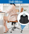 15 Pack Nylon Office Chair Glides Replacement Feet With 1.34 Inch Stem And 50mm Wheels Includes Wrench For Easy Install shown on a desk chair.