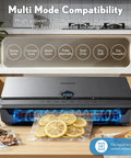 Powerhouse Vacuum Sealer For Food With 90KPa Power And 7 In 1 Modes Damp Moist Dry Canister And More Freshness Storage Bag Included Big Size No Pressing Needed on kitchen counter with control panel and packaged lemons