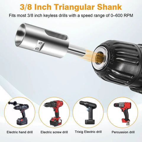 11 Gauge Chain Link Fence Twist Tie Tool Stainless Steel EZ Tool for Keyless Drills shown with 3/8 inch drill attachment.
