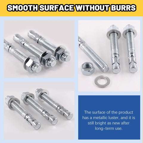 Six Piece Wedge Anchors Three Quarter Inch By Six Inch Zinc Plated Heavy Duty Concrete Fasteners Carbon Steel Construction Ideal For Securing Machinery Frames Railings And Structural Installations In Masonry