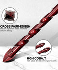FEWELL masonry drill bit set, 10 pcs, 3/16–1/2 in, high-cobalt coated red drill bits (side view)