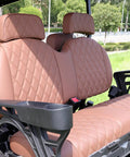 Premium leather seats in the 45 Mile Long Range 60V Electric Golf Cart 4 Seater with detailed stitching and armrests.