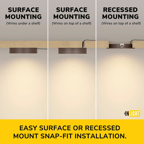 Slick 2.75 Inch LED Puck Lights 3 Pack Plug In Under Cabinet Lighting 3000K Soft White 420 Lumens Surface Mount For Kitchen Cabinets And Closets Gotta Love The Glow Easy Setup