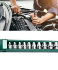 Heavy Duty Car Repair Socket Wrench Drive Head Kit With 3 8 Inch Quick Release Drive in use with 10 chrome steel sockets.