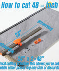 Pro Grade Porcelain Tile Cutter Kit With Manual Cutter showing 48-inch cut capability and bilateral cutting principle
